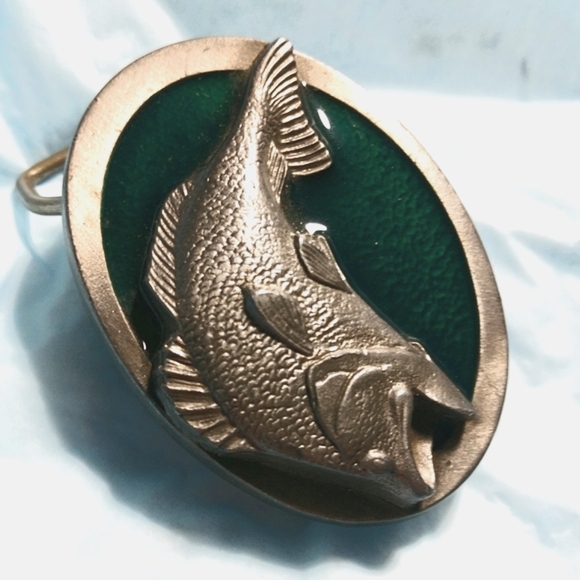 🦈🐬Fishing Large Mouth Bass Jumping Belt Buckle Pewter & Enamel 1987 Vintage - Picture 10 of 16